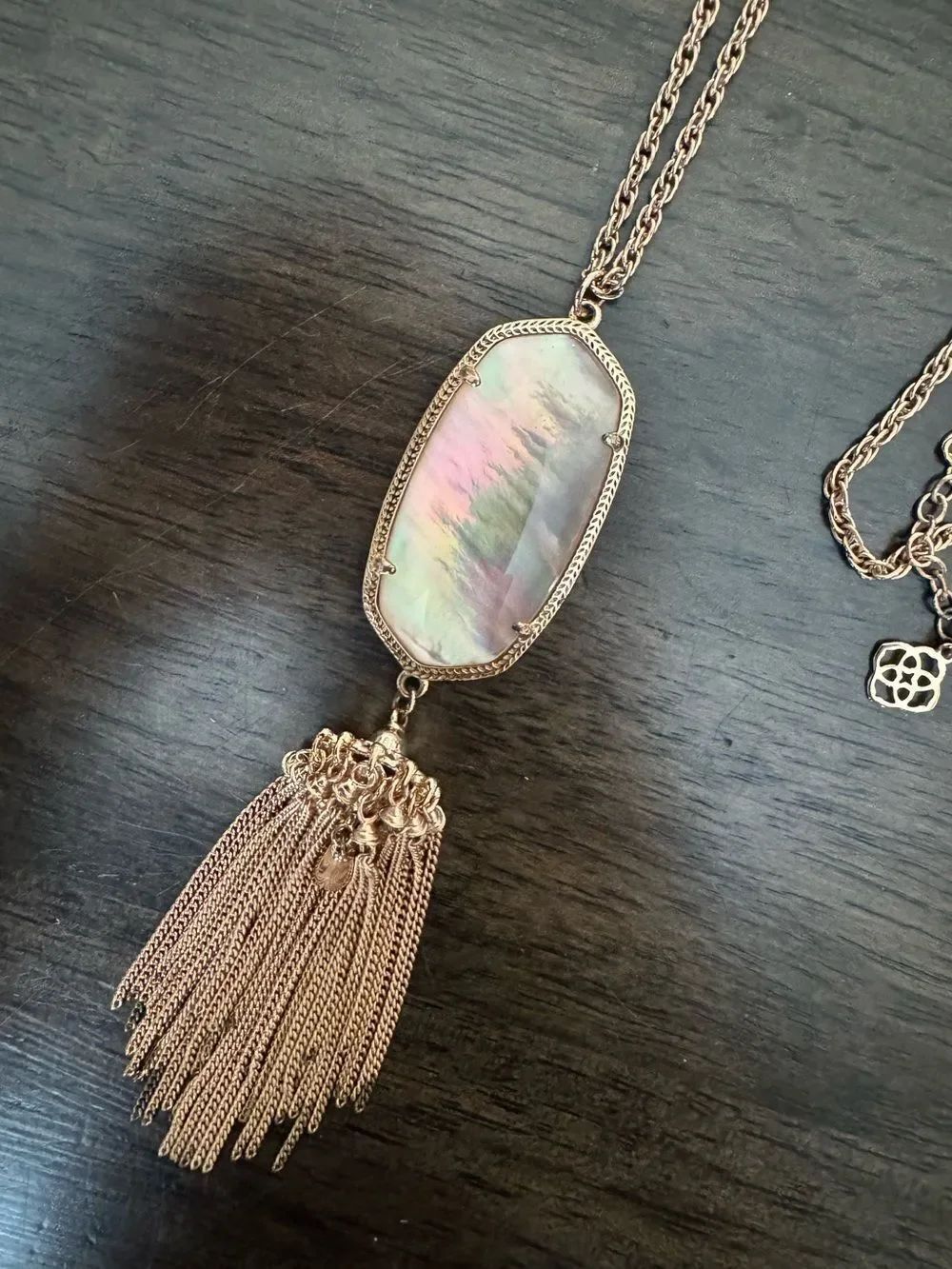 Kendra Scott Rayne Gold Pink Opalescent Stone Tassel Necklace